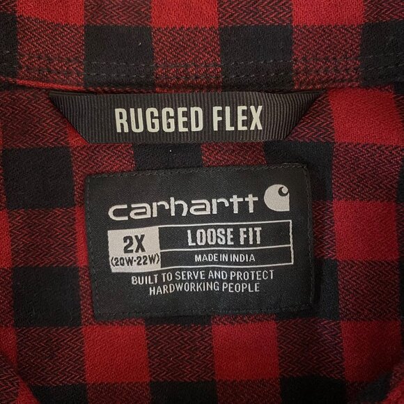 Carhartt Rugged Flex Mid-Weight Button-Up Flannel Shirt Red Black Womens Size 2X - Picture 9 of 13